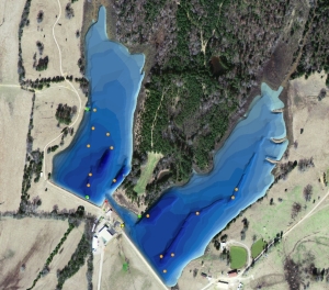 Color Shaded 3D Lake Map with Structure and Feeders