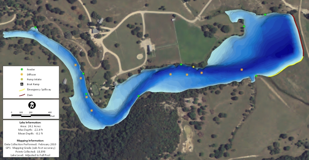 Color-shaded 3D Depth Map of a Lake in Texas