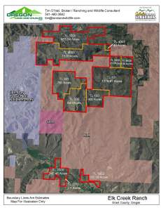 Aerial Map of Elk Creek Ranch Hunting Land for Sale in Oregon