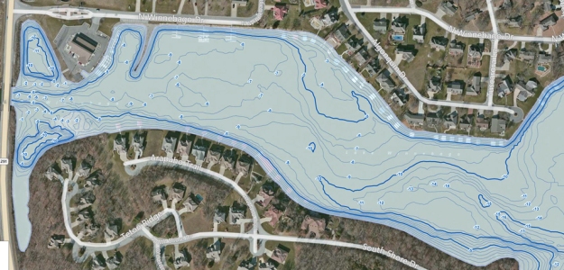 Water depths created from bathymetric survey