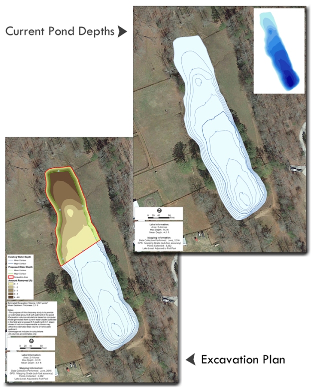 Proposed excavation plan to achieve minimum 3 ft depth in pond.