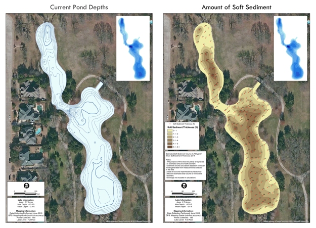 Current water depths (left) and sediment thickness (right).